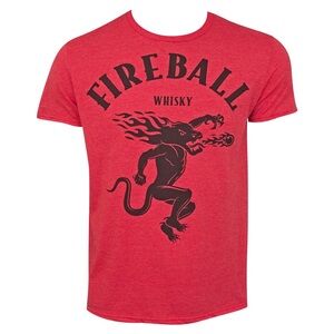 Fireball Whiskey Shirt Mens Red W/ Black Fire Breathing Dragon Logo